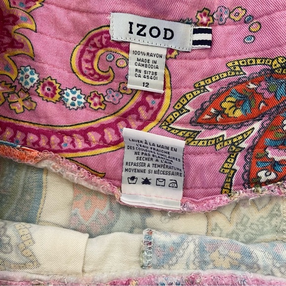 IZOD Paisley Skirt Pinks Green Skater Pleated Size 12 Knee Length Vintage Preppy - Picture 5 of 7